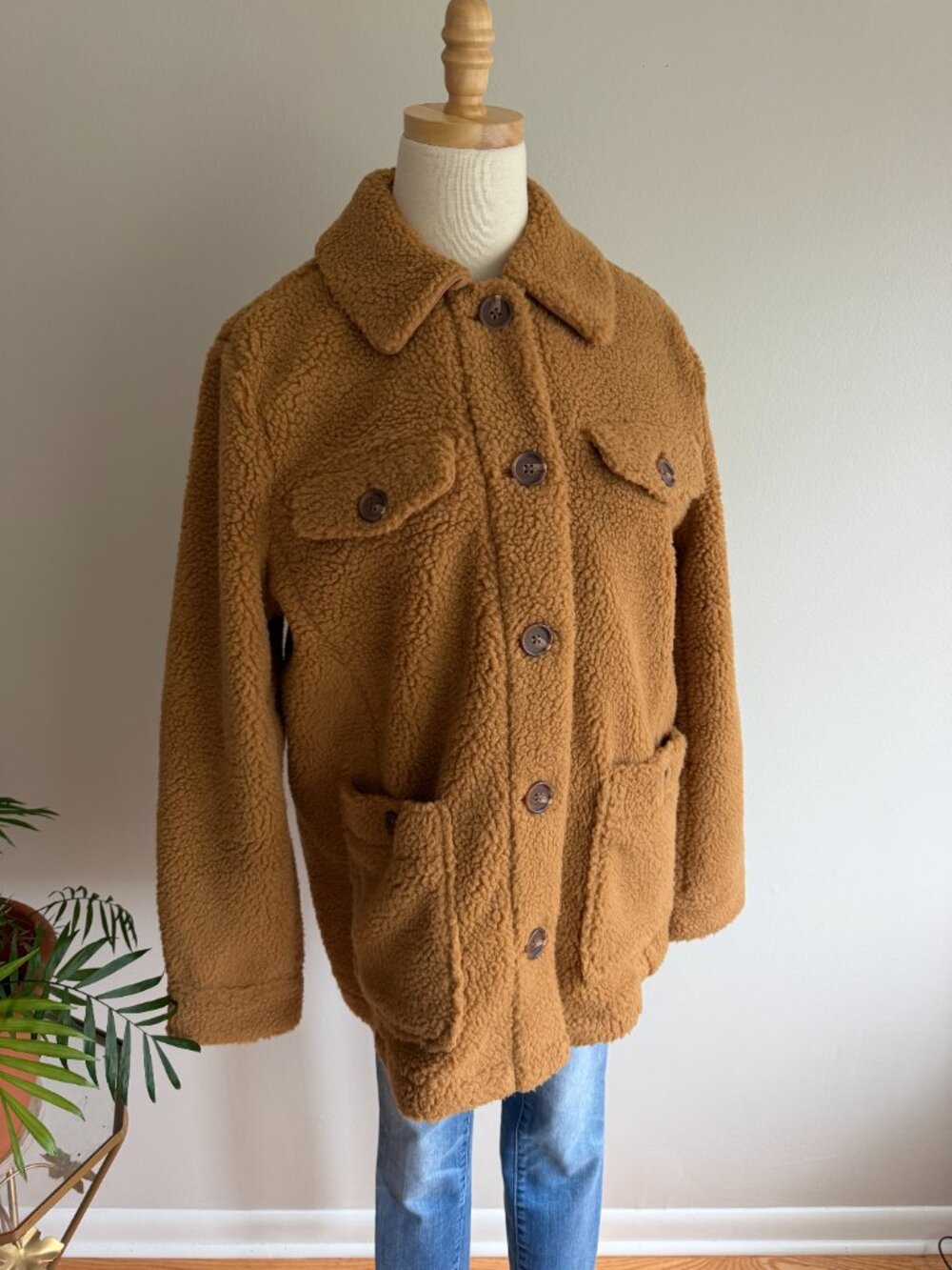 Talbots Cozy Camel Sherpa Fleece Shirt Jacket Size Medium